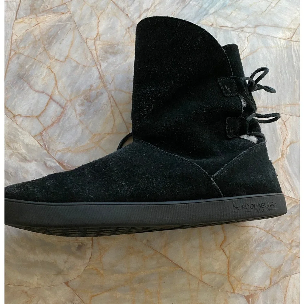 Koolaburra by UGG Black Suede Dezi Mid Calf Boots Faux Fur Lined Lace Zipper